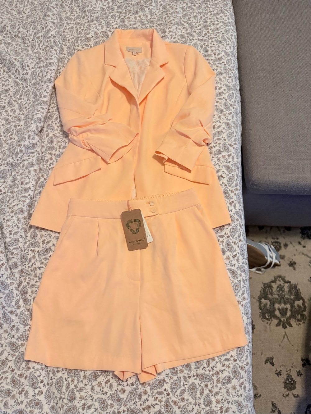 Skies Are Blue Peach Two-Piece Blazer & High-Waist Shorts Set - Women